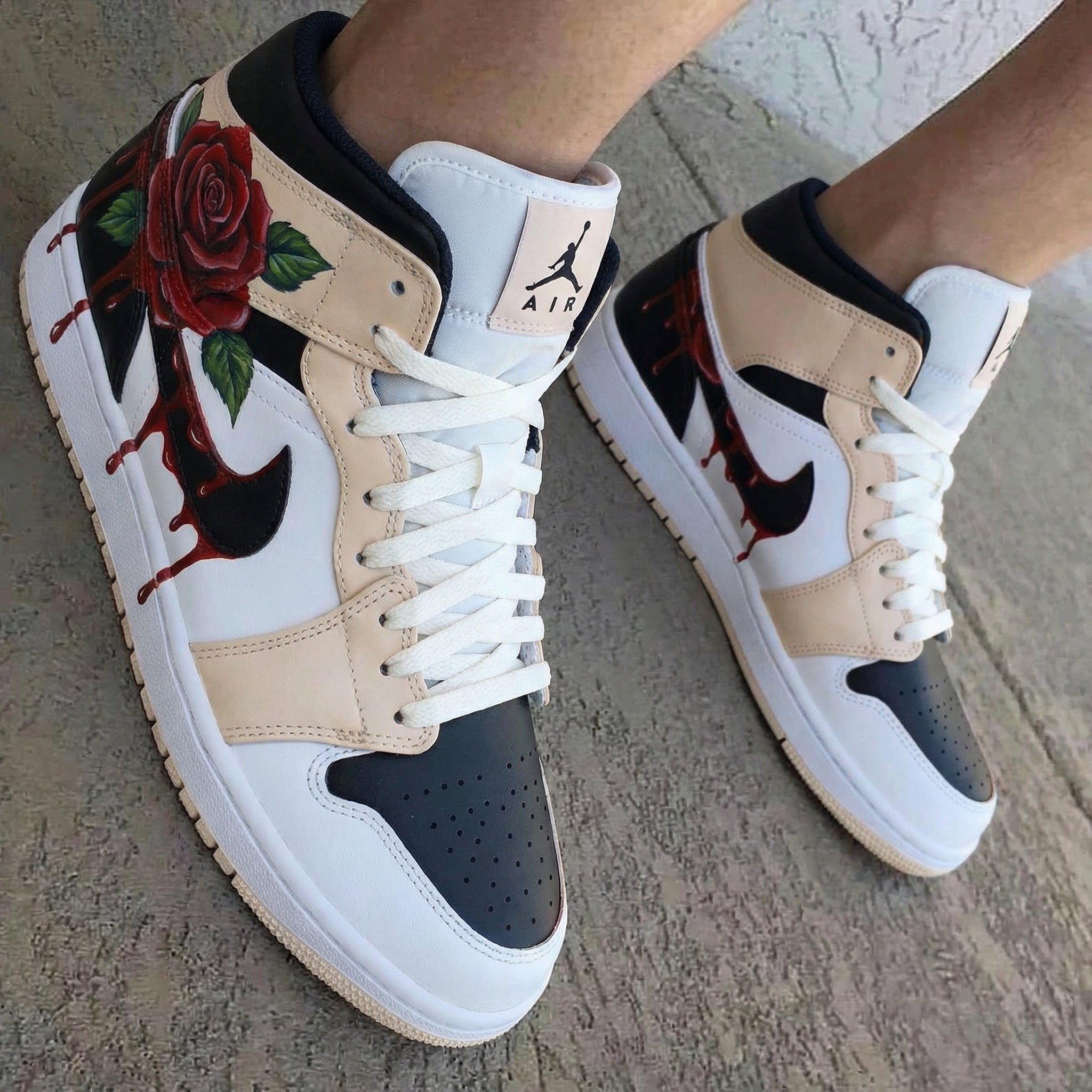 Rose Pattern Beige Black Custom Air Jordan 1