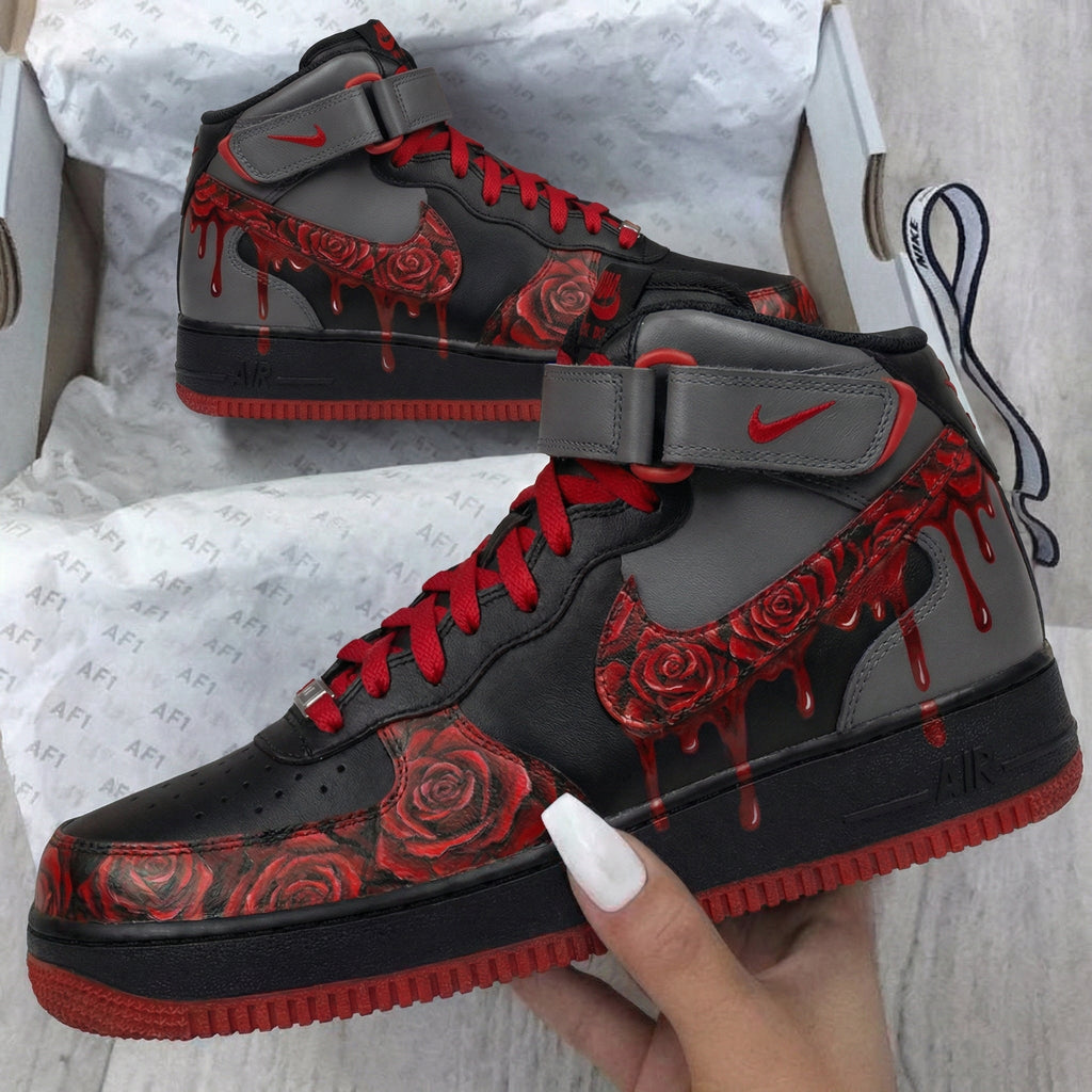 Rose Pattern Black Grey Red Custom Air Force 1