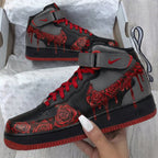 Rose Pattern Black Grey Red Custom Air Force 1