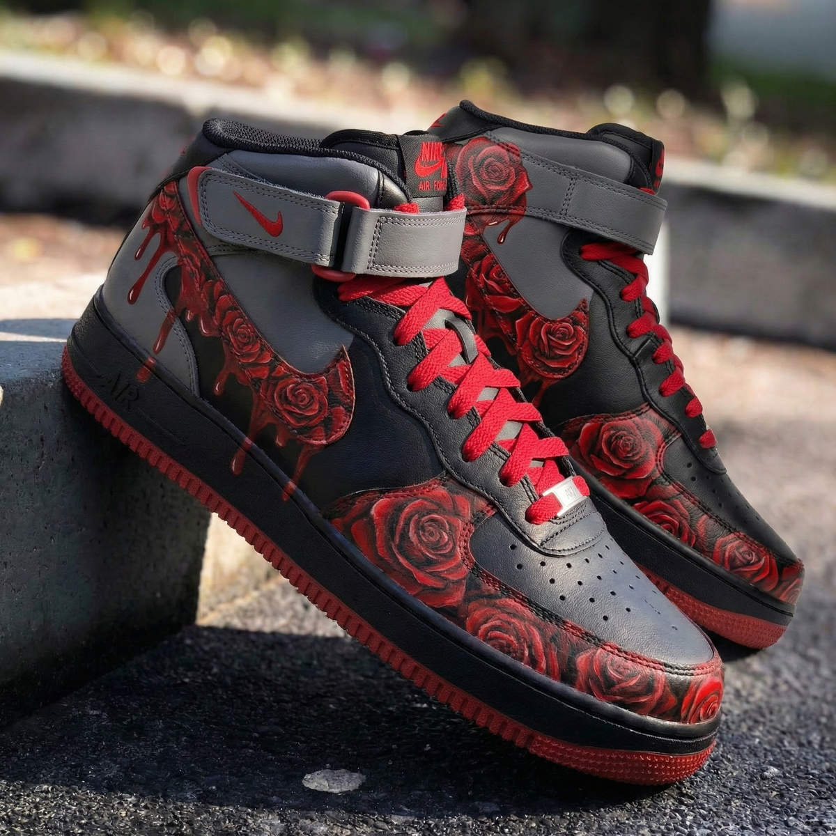 Rose Pattern Black Grey Red Custom Air Force 1