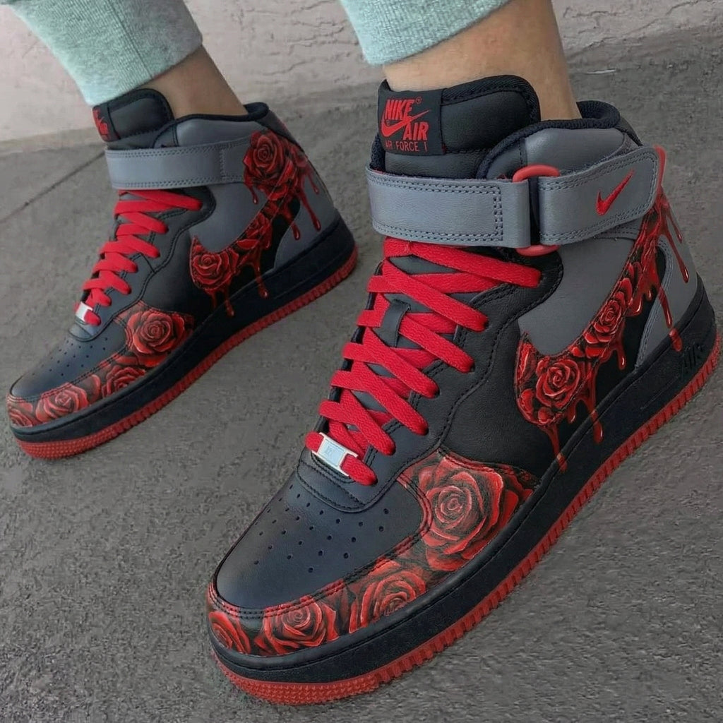 Rose Pattern Black Grey Red Custom Air Force 1