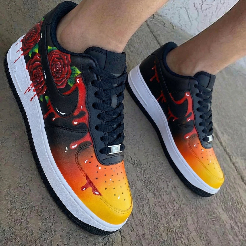 Rose Pattern Black Orange Custom Air Force 1