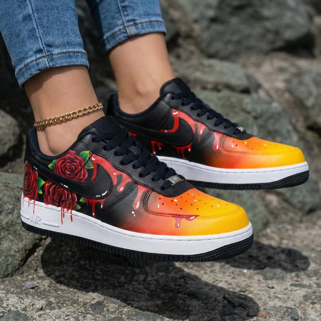 Rose Pattern Black Orange Custom Air Force 1