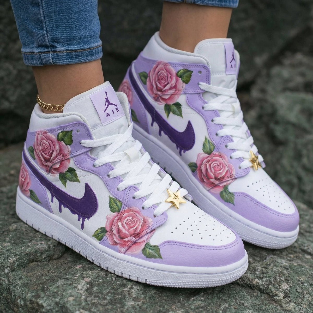 Rose Pattern Lavender White Custom Air Jordan 1