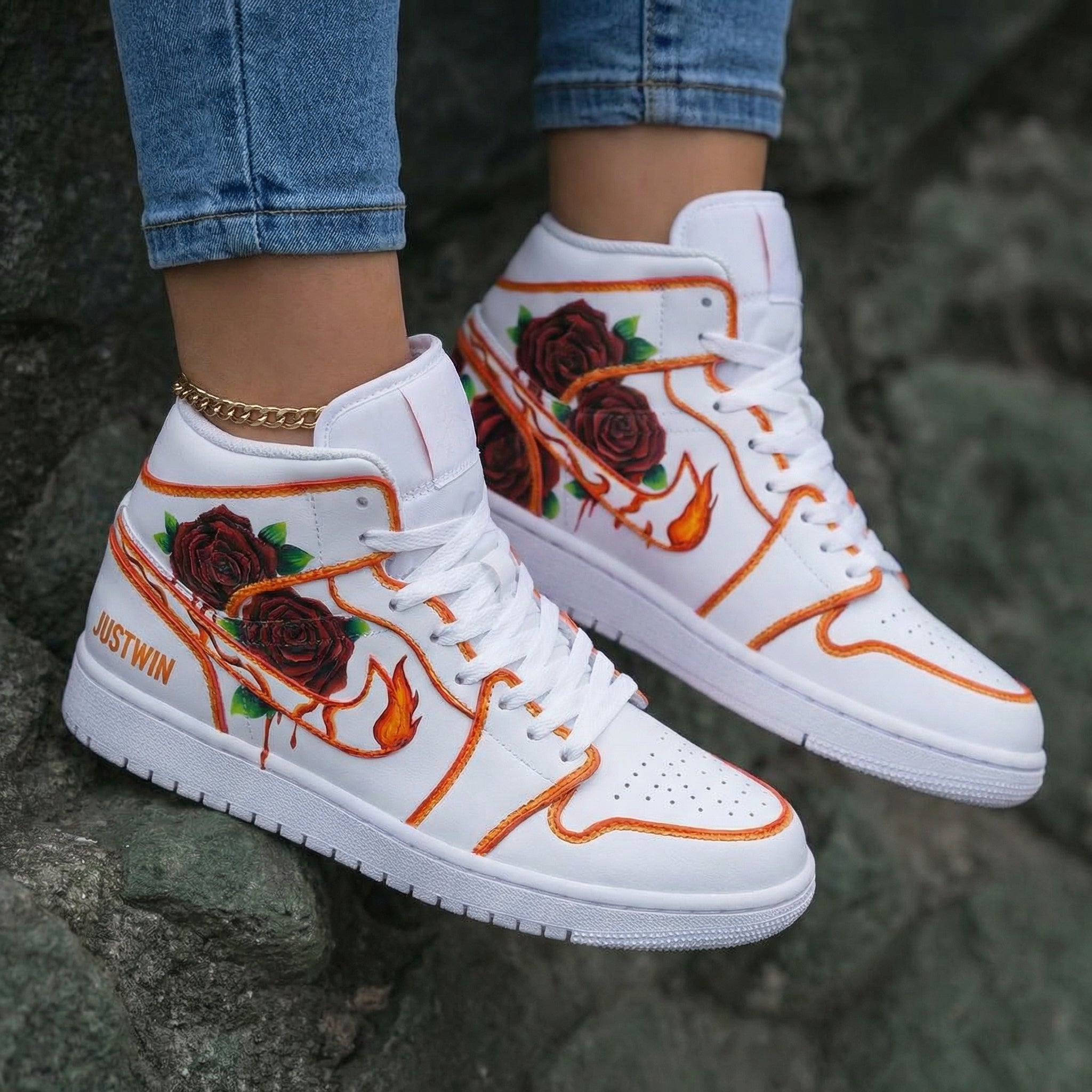 Rose Pattern Orange Custom Air Jordan 1