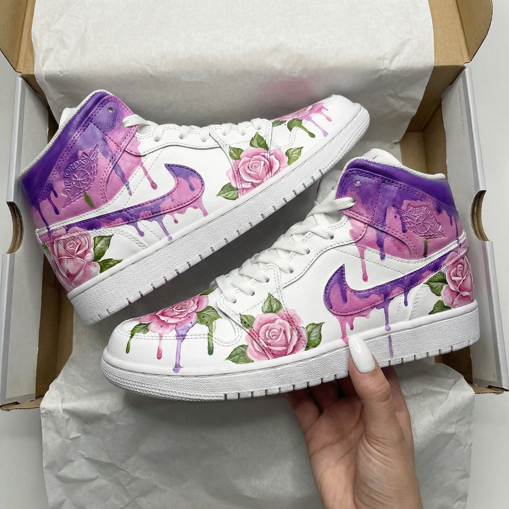 Rose Pattern Purple Baby Pink Custom Air Jordan 1