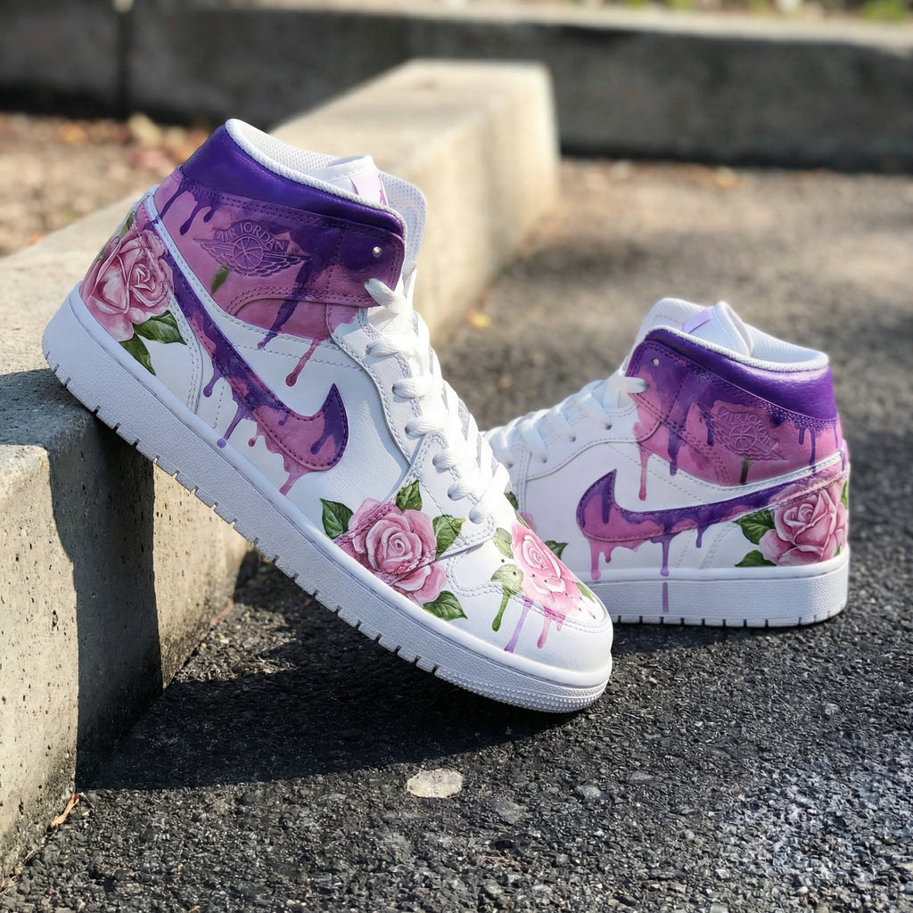 Rose Pattern Purple Baby Pink Custom Air Jordan 1