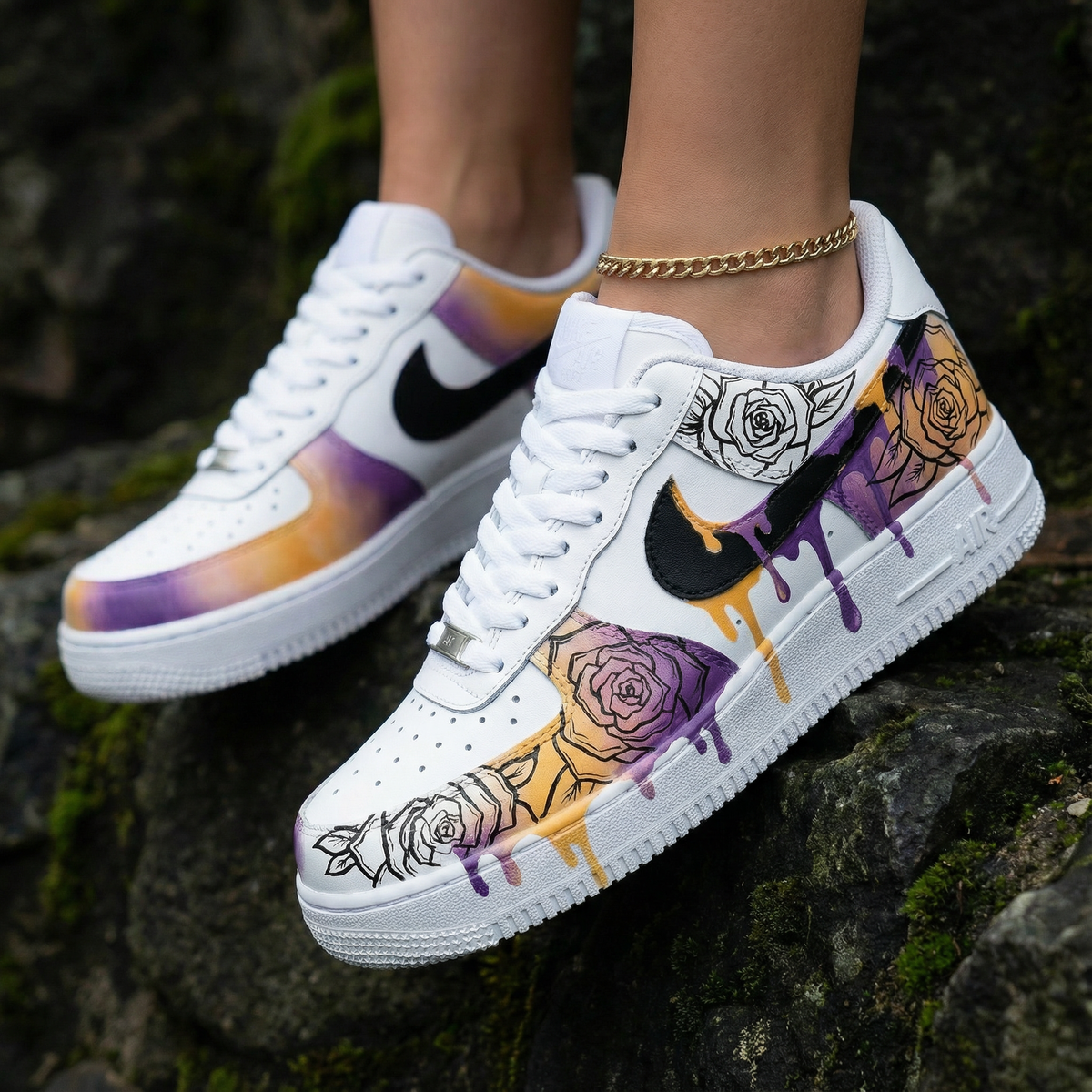 Rose Pattern Purple Orange Custom Air Force 1
