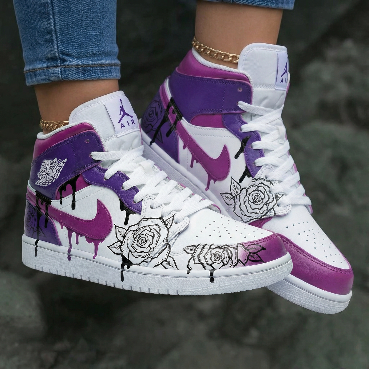 Rose Pattern Purple White Custom Air Jordan 1