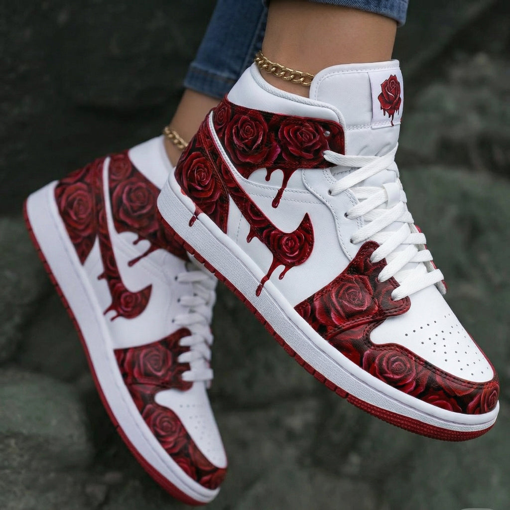 Rose Pattern Red White Custom Air Jordan 1