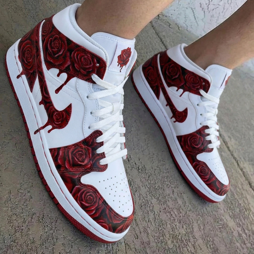 Rose Pattern Red White Custom Air Jordan 1