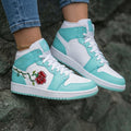 Rose Pattern Teal White Custom Air Jordan 1