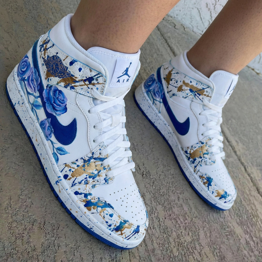 Rose Splatter Blue Gold Custom Air Jordan 1