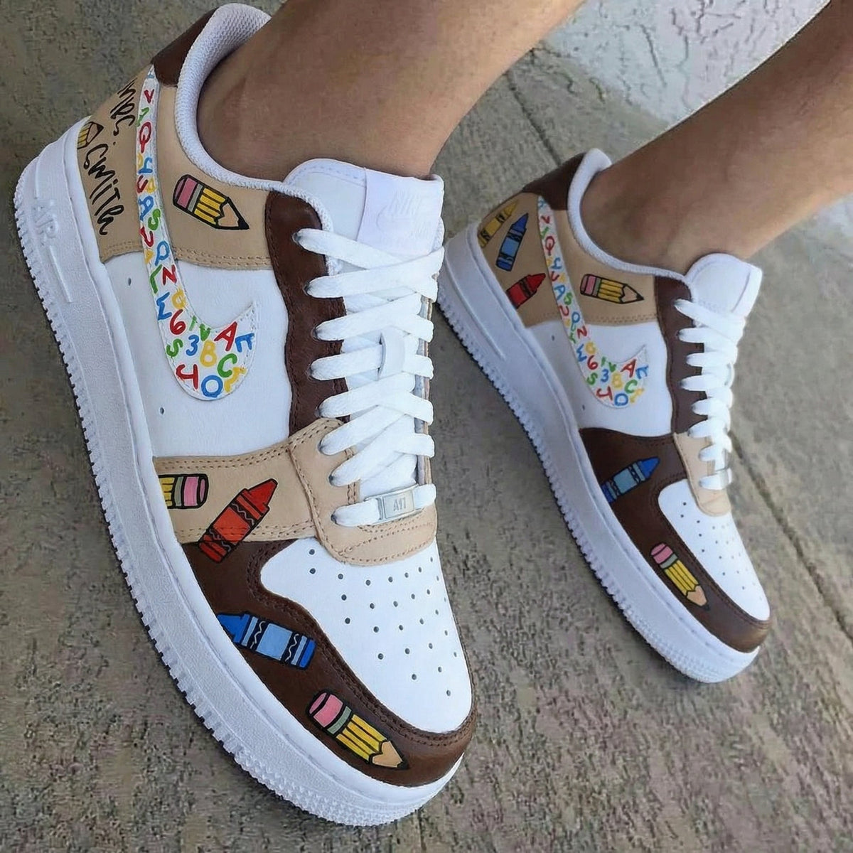 School Supplies Pattern Brown Beige Custom Air Force 1