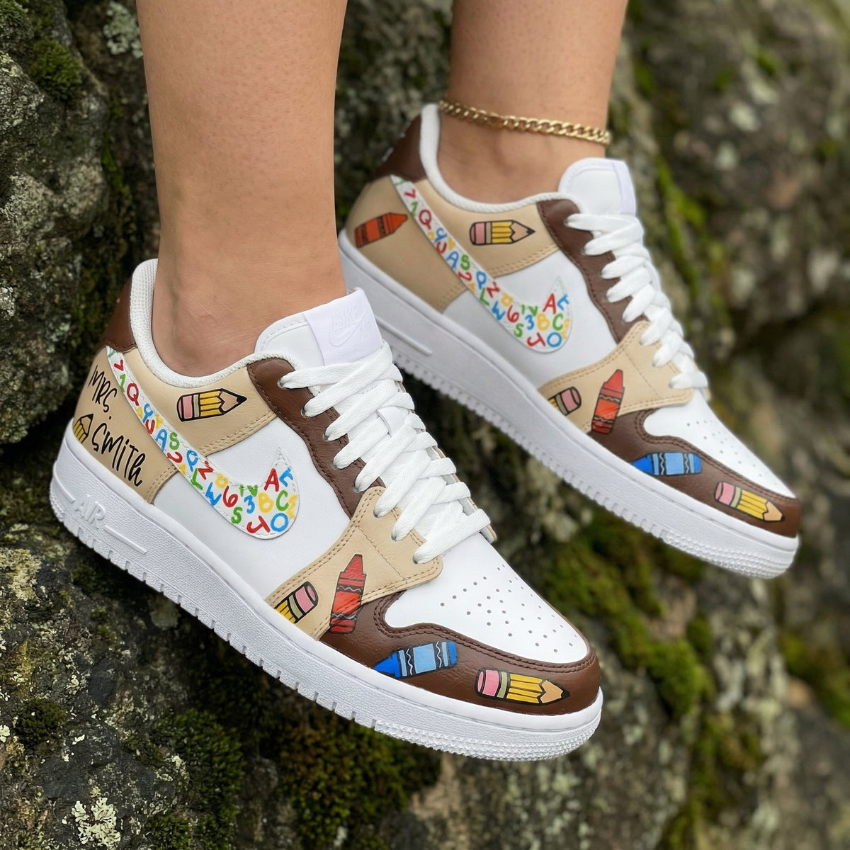 School Supplies Pattern Brown Beige Custom Air Force 1