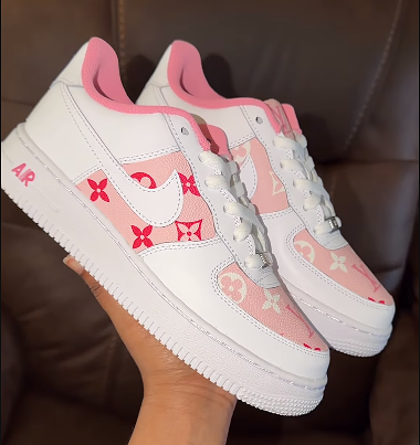Pink Monogram L V Inspired Custom Air Force 1 Sneakers