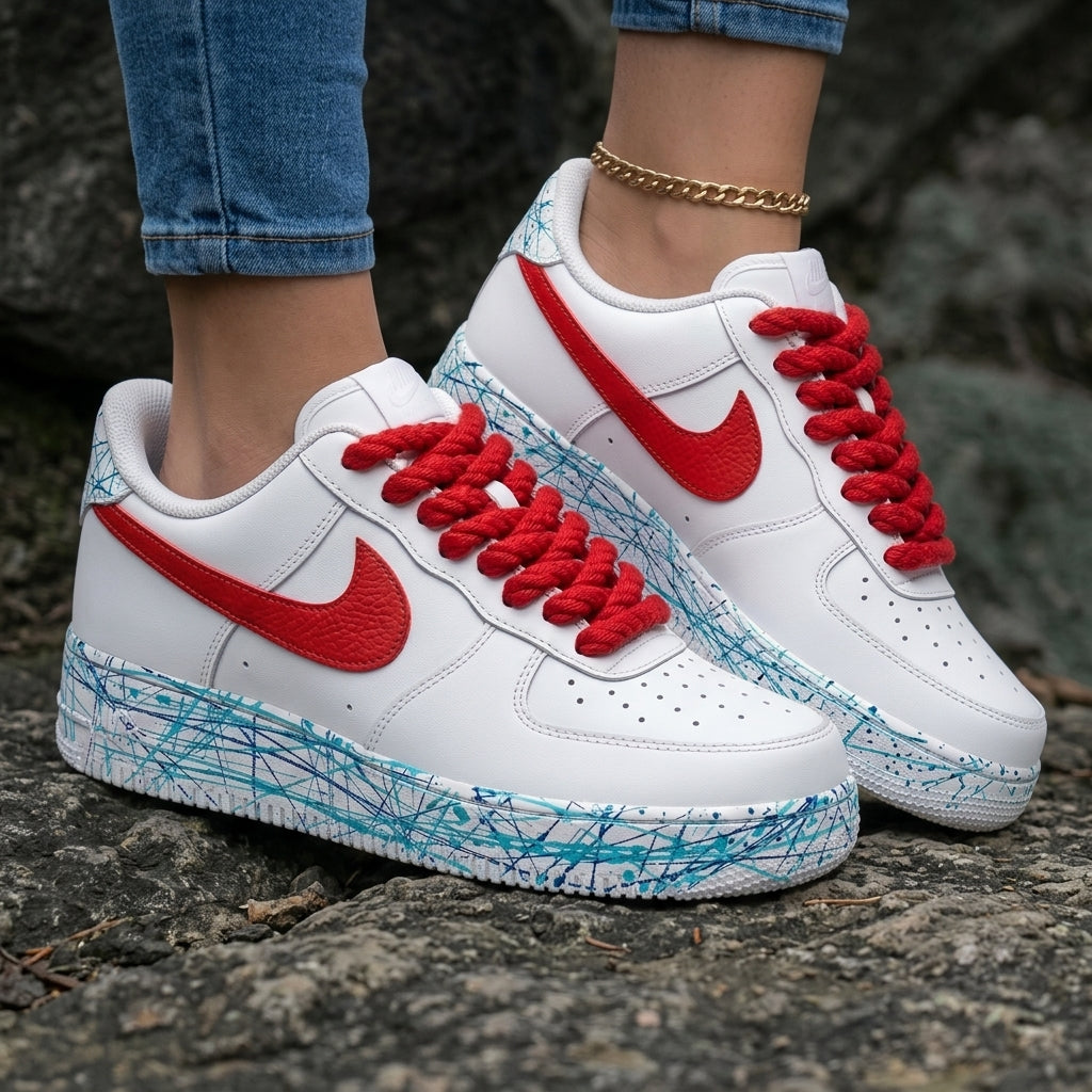Scribble Red Baby Blue Thick Hemp Rope Custom Air Force 1