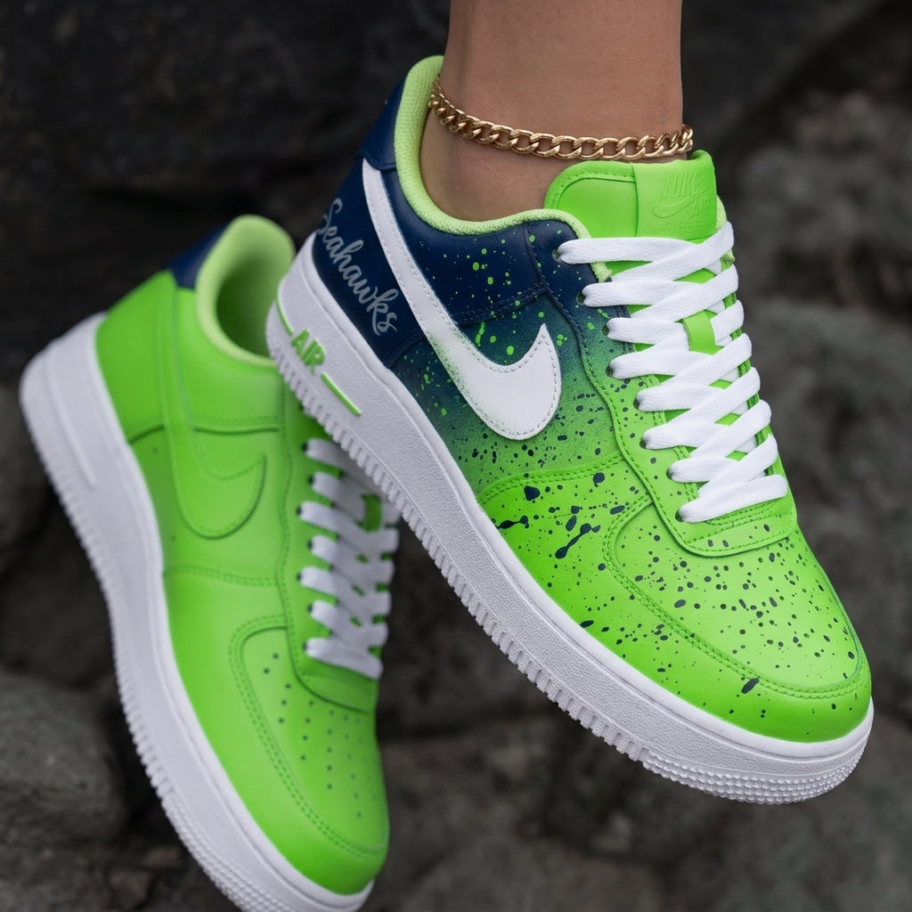Seahawks Splatter Neon Green Navy Custom Air Force 1