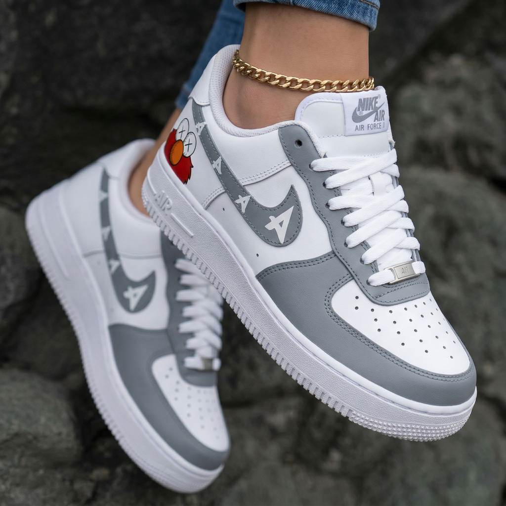 Sesame Street Character Arrows White Gray Custom Air Force 1