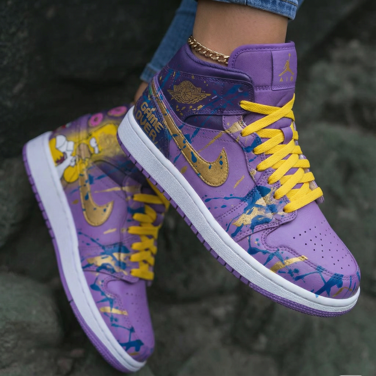 Simpsons Themed Purple Yellow Custom Air Jordan 1