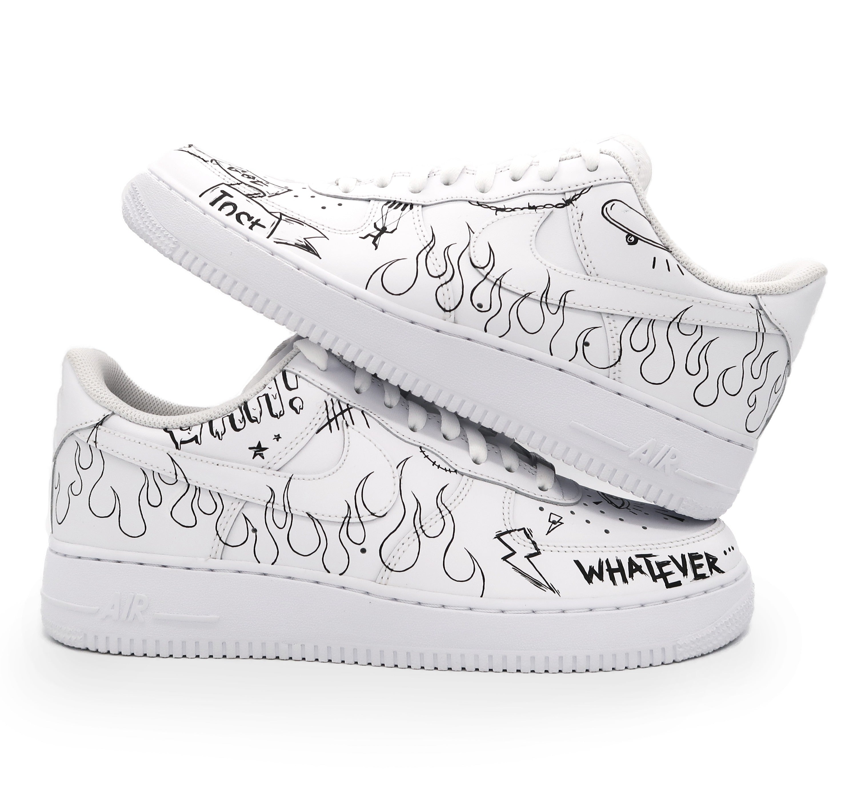 Sketch Flame Pattern Black White Custom Air Force 1
