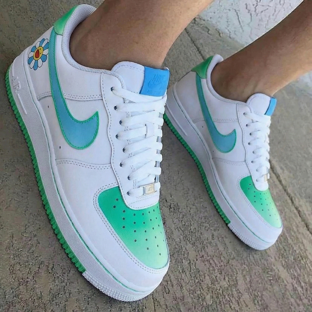 Smiley Flower Green Baby Blue Custom Air Force 1