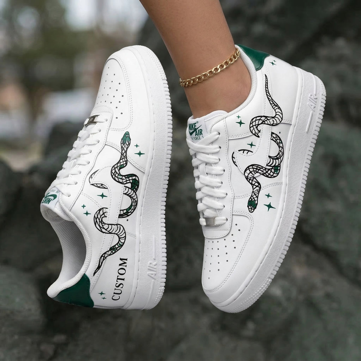 Snake Stars White Green Custom Air Force 1