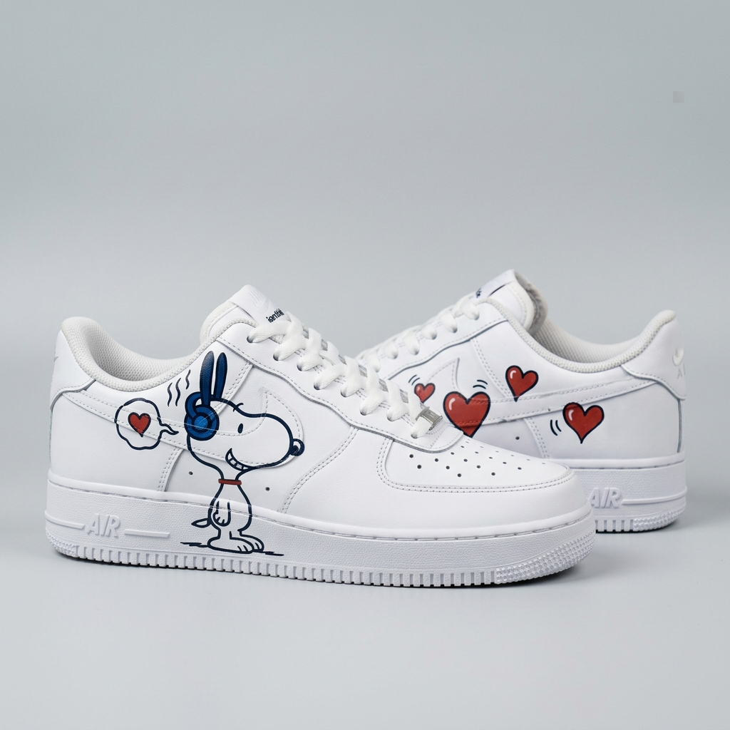 Snoopy Hearts Headphones Blue Red Custom Air Force 1