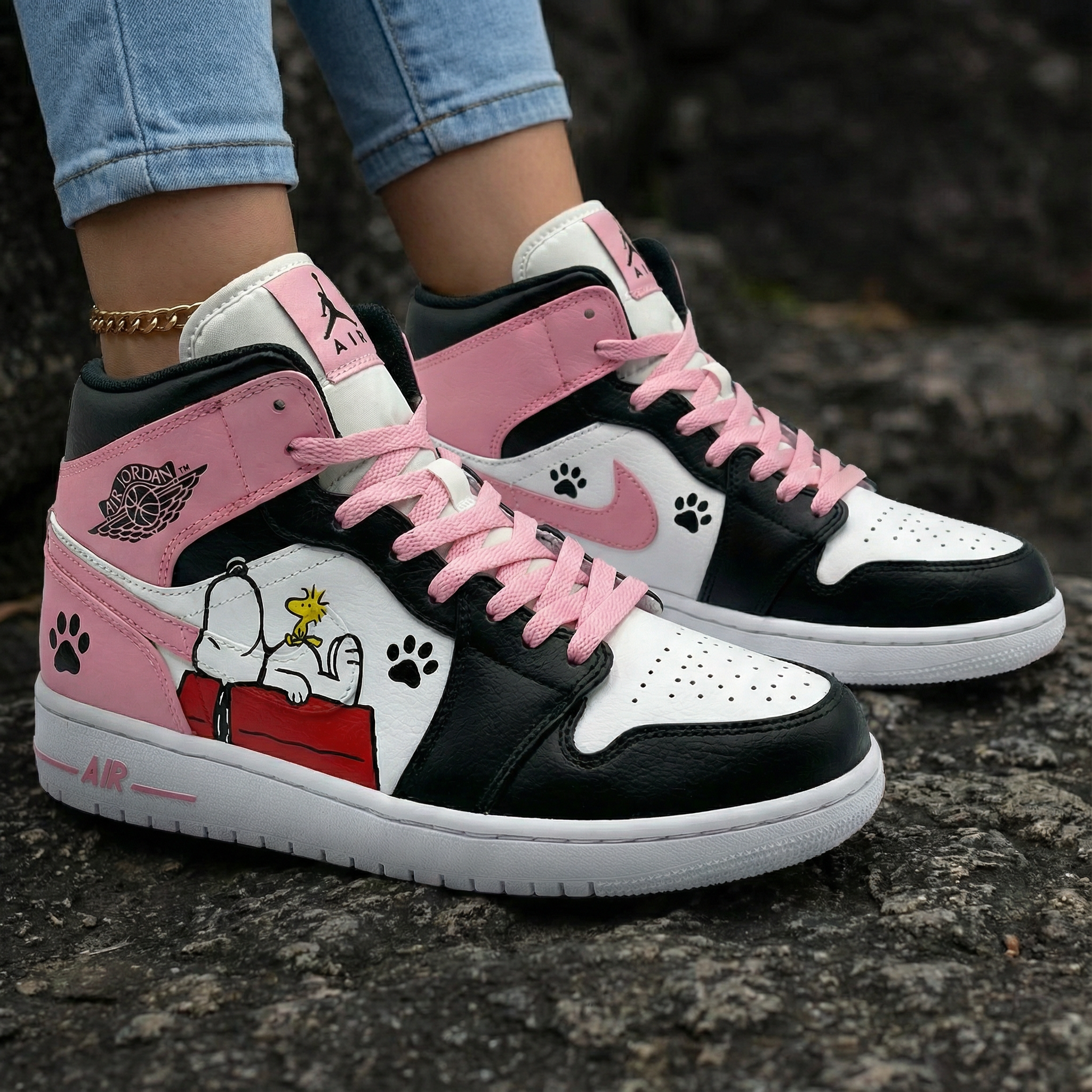 Snoopy Paw Print Baby Pink White Custom Air Jordan 1