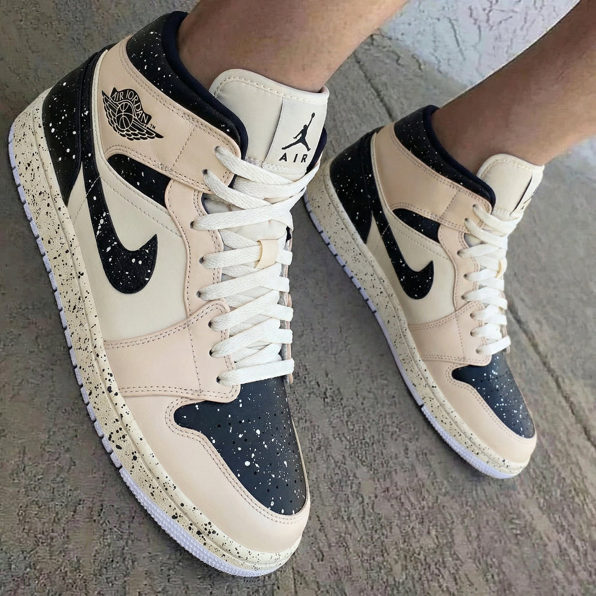 Speckle Cream Tan Black Custom Air Jordan 1