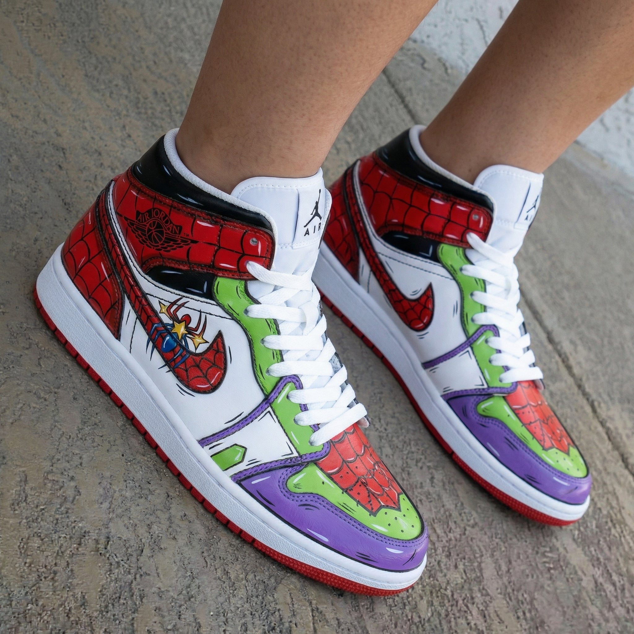 Spider - Man Web Red Green Purple Custom Air Jordan 1