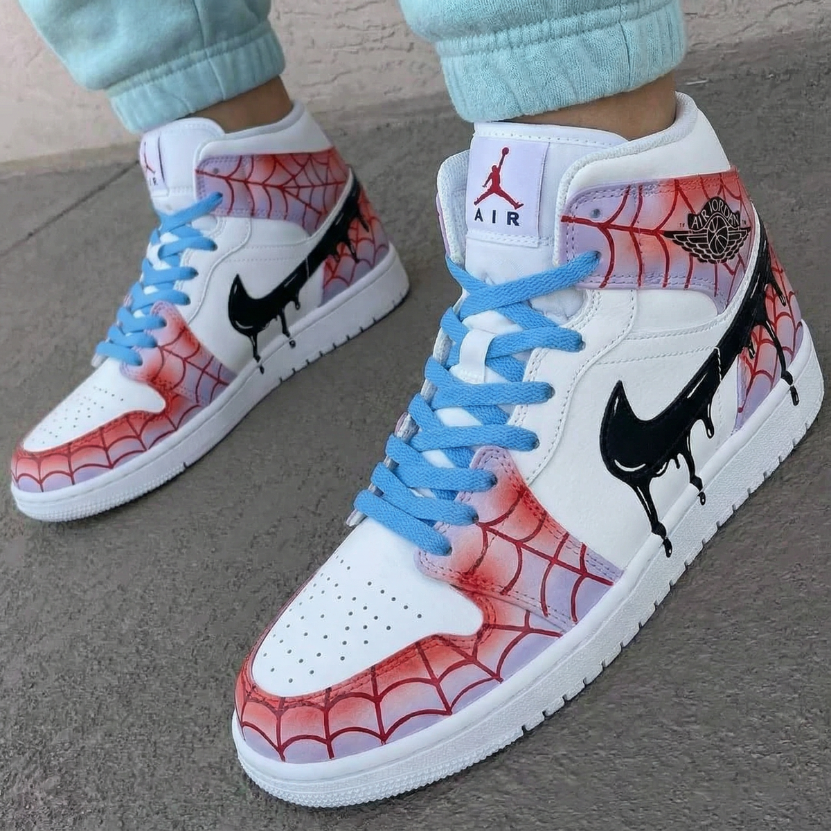 Spider Web Pattern Baby Blue Custom Air Jordan 1