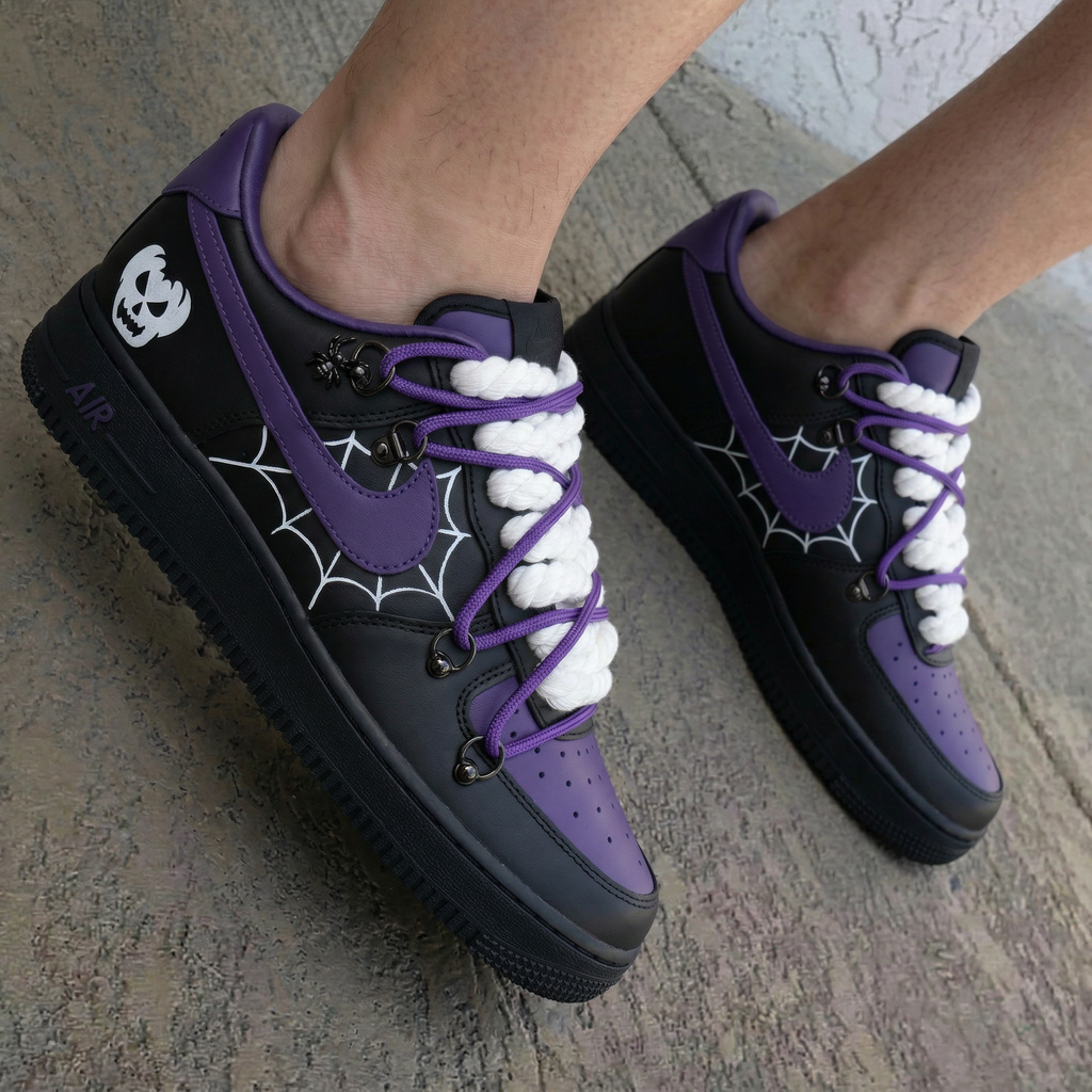 Spider Web Skull Spider Black Purple Custom Air Force 1