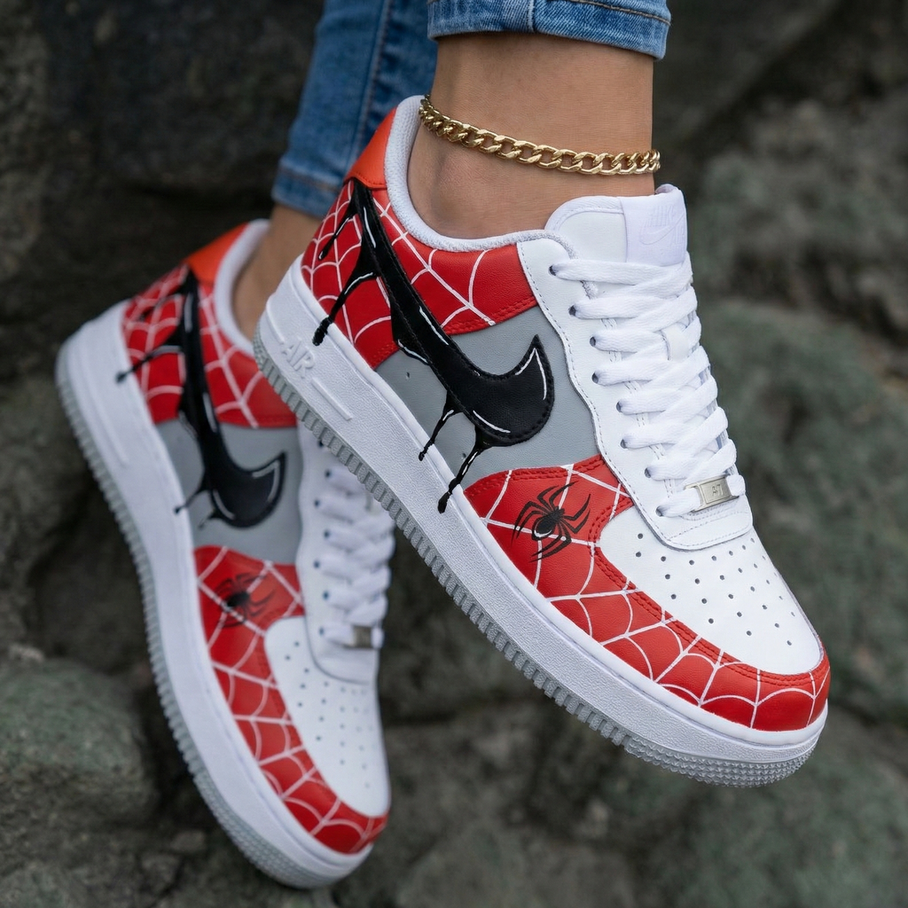 Spider Web Spiders Red Gray Black Custom Air Force 1