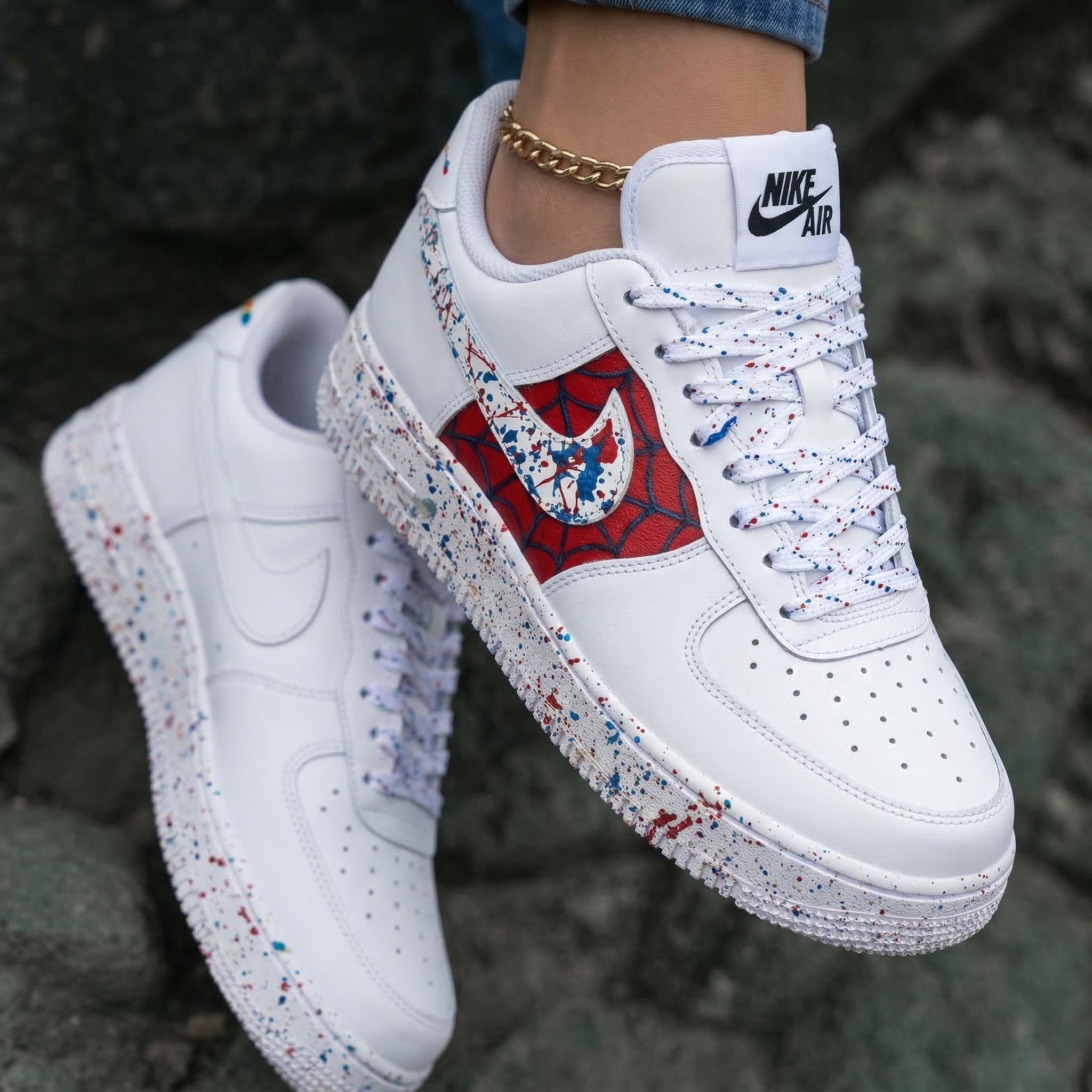 SpiderMan SpiderWeb PaintSplatter Red Blue Custom Air Force 1