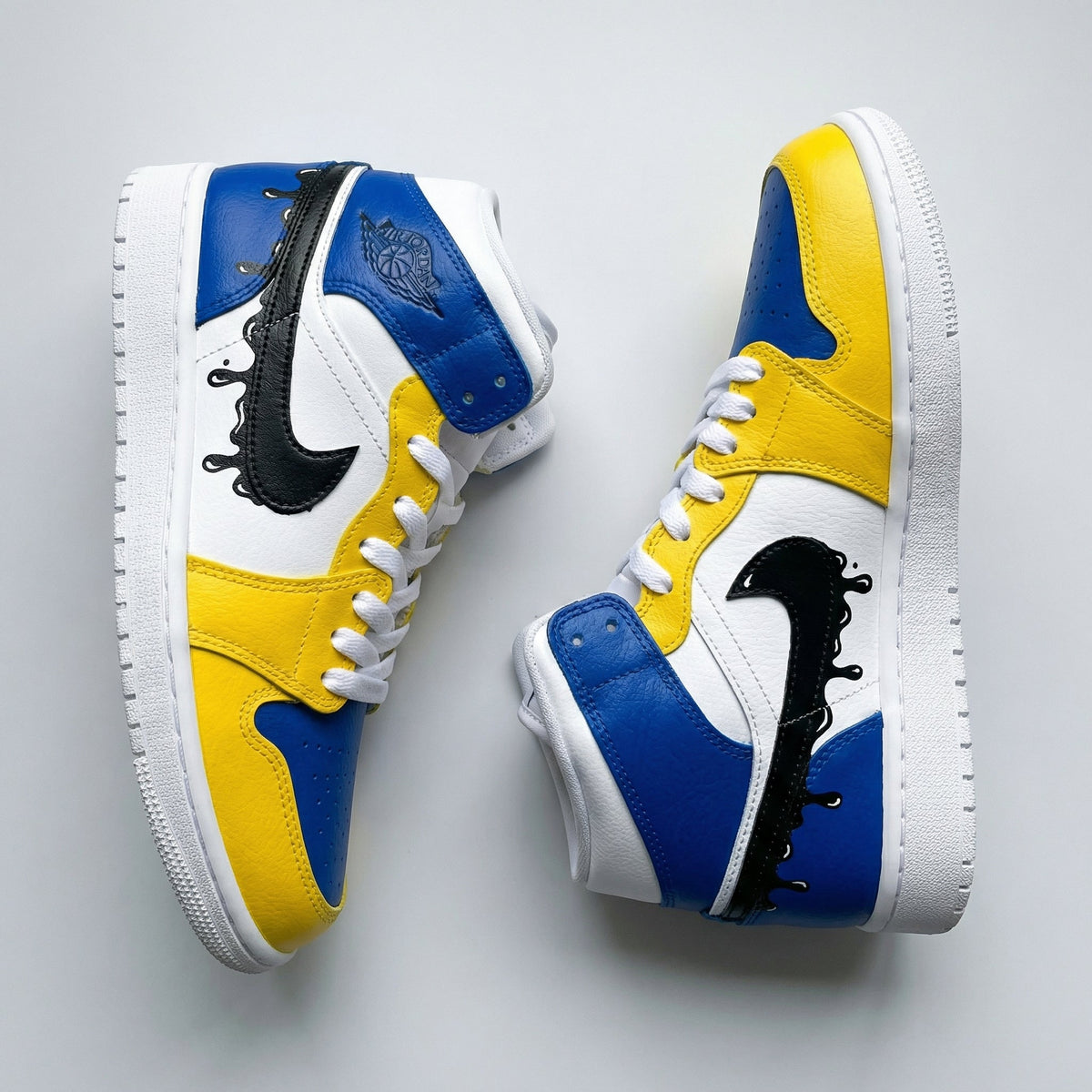 Splash Ink Black Swoosh Blue Yellow Custom Air Jordan 1