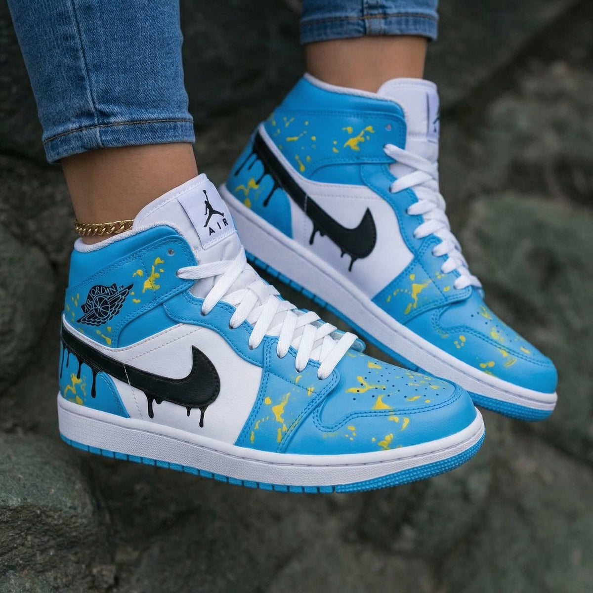 Splash Pattern Baby Blue White Custom Air Jordan 1