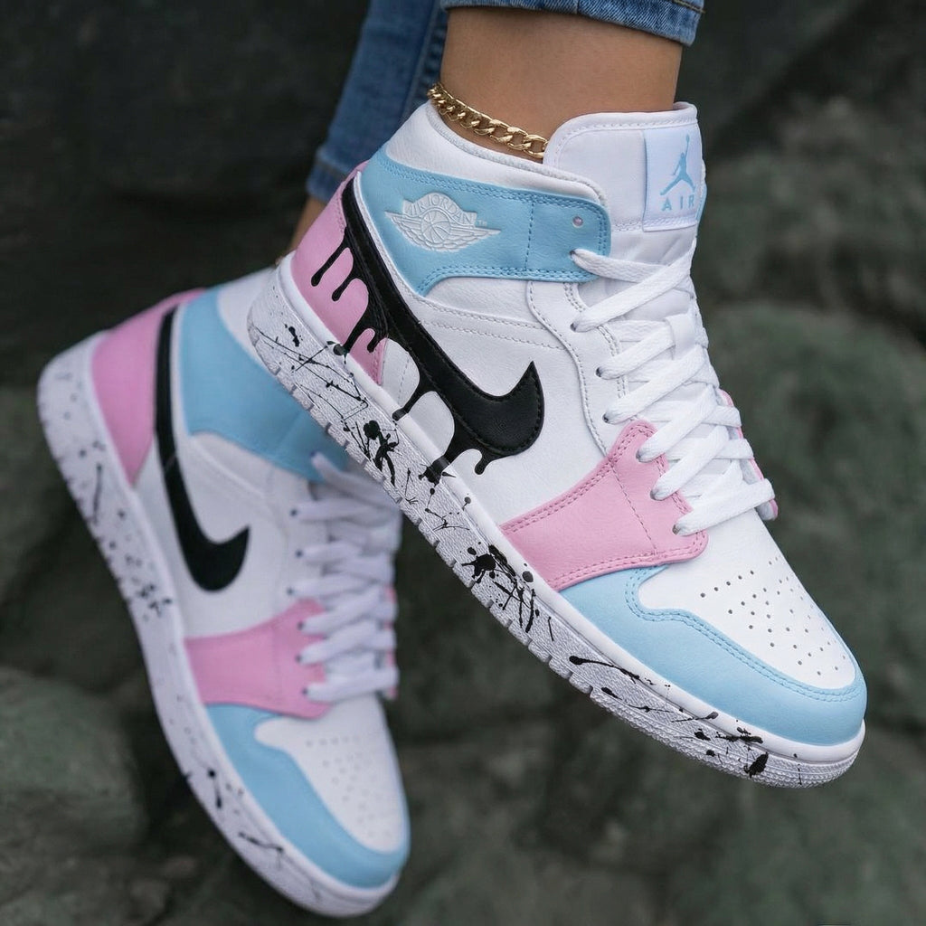 Splash Pattern Baby Pink Baby Blue Custom Air Jordan 1