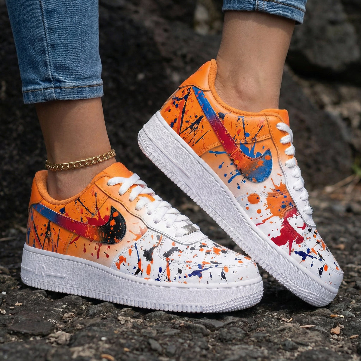 Splash Pattern Orange White Custom Air Force 1