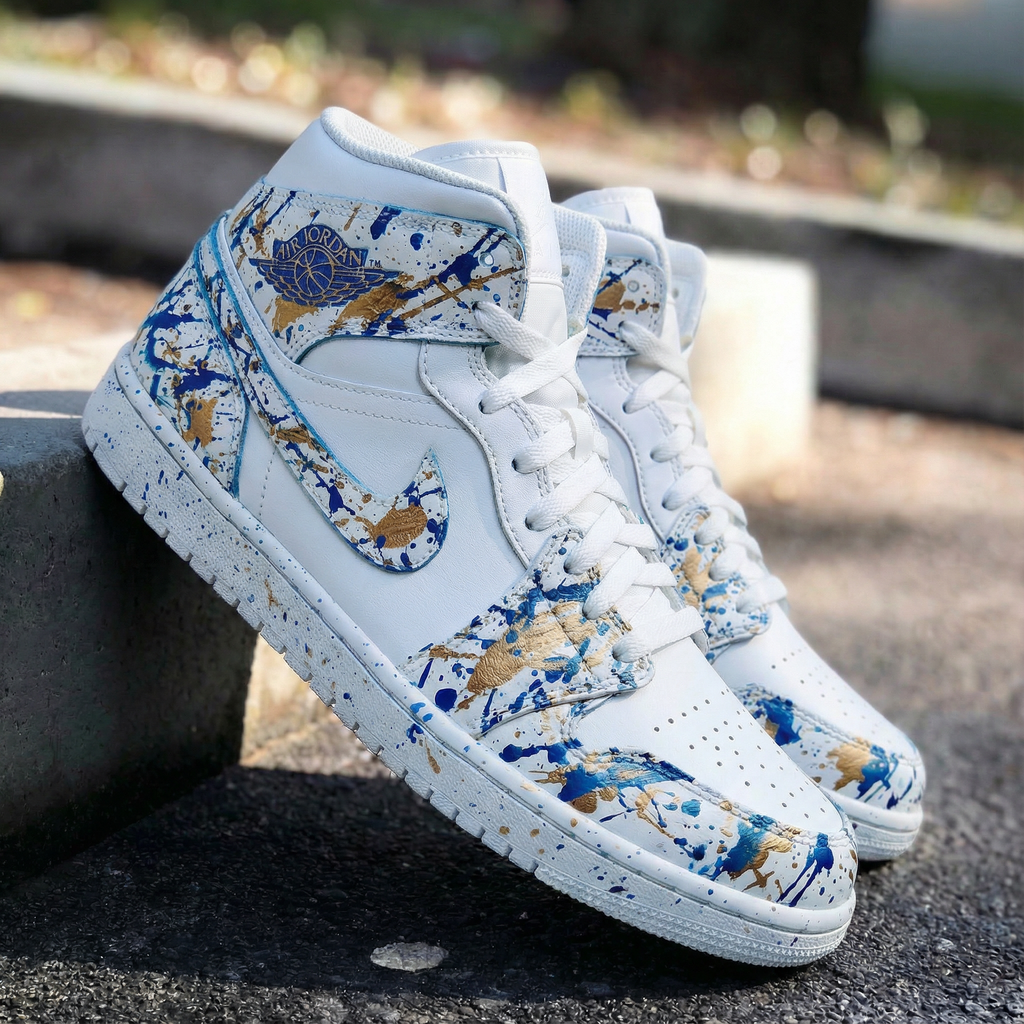 Splatter Blue Gold Custom Air Jordan 1