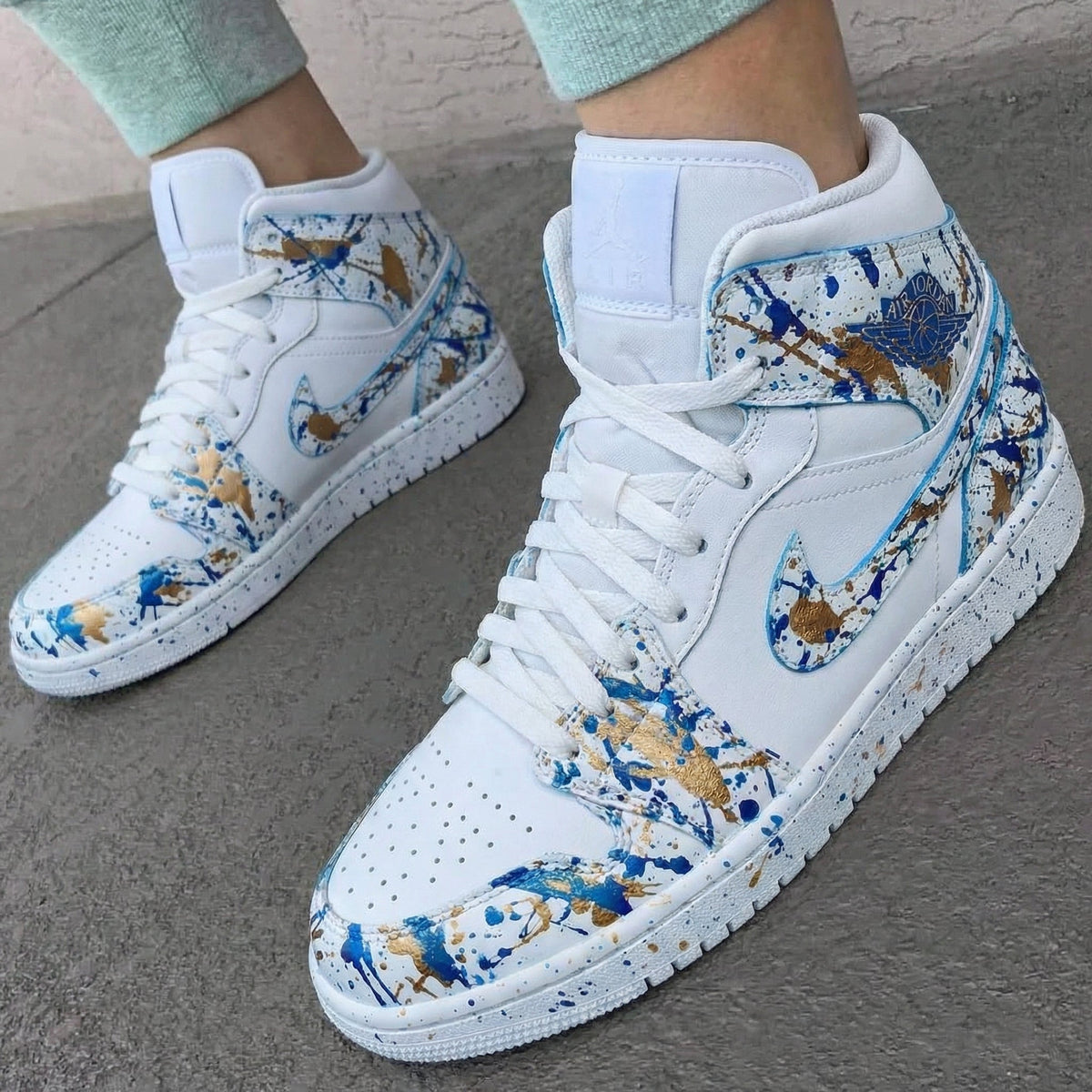 Splatter Blue Gold Custom Air Jordan 1