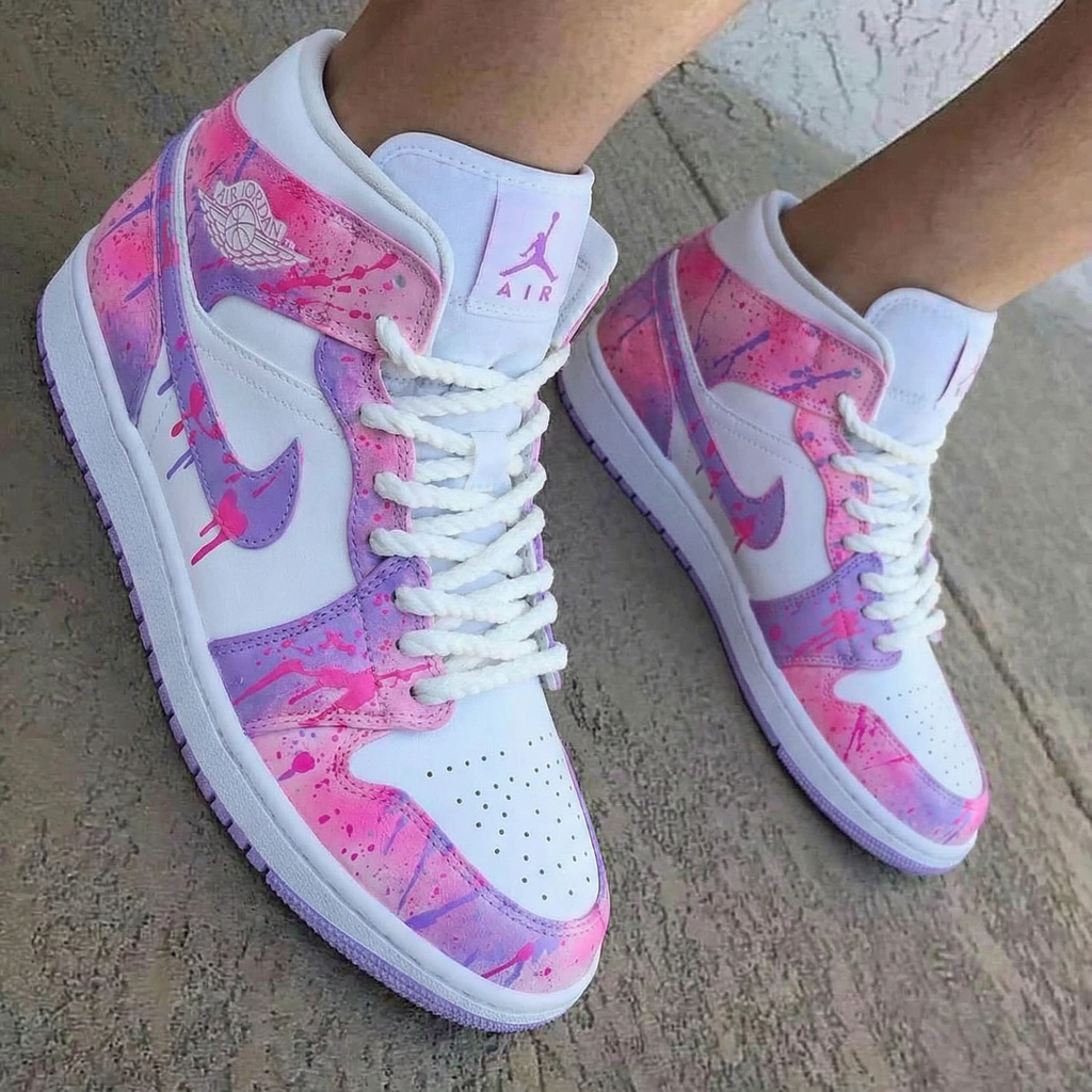 Splatter Design Baby Pink Purple Custom Air Jordan 1