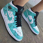 Splatter Design Teal White Custom Air Jordan 1