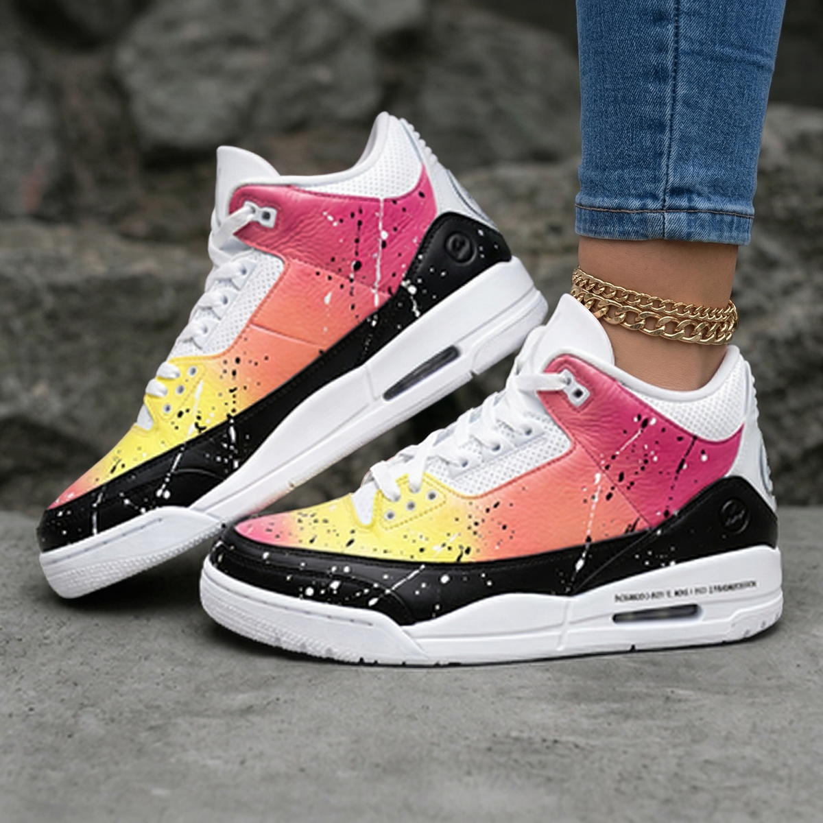 Splatter Gradient Yellow Pink Orange Black Custom Air Jordan 3
