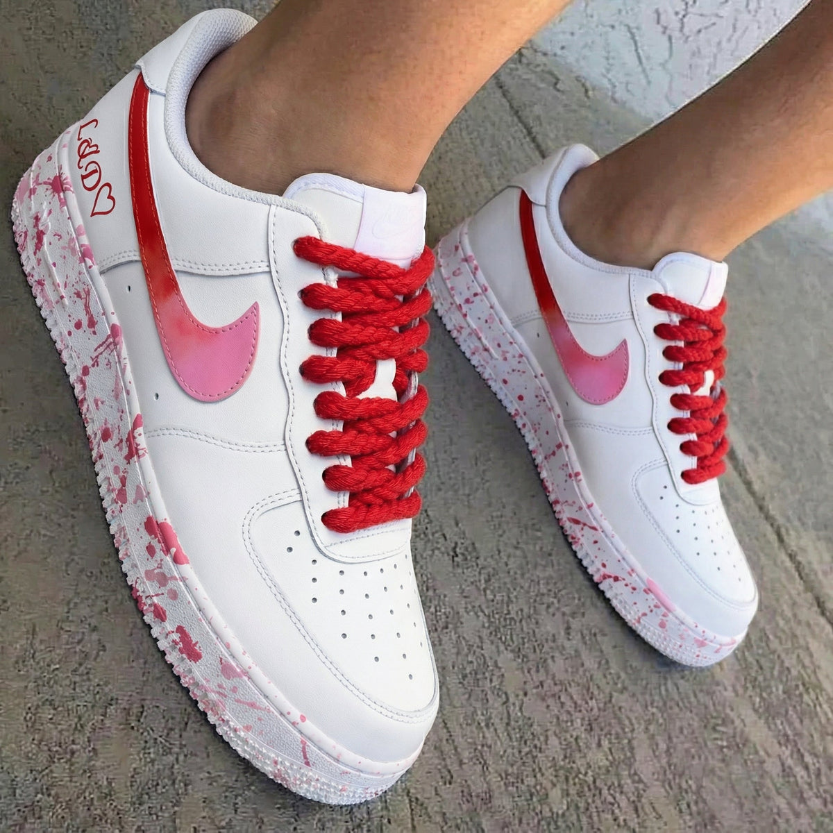 Splatter Heart Red Baby Pink Custom Air Force 1
