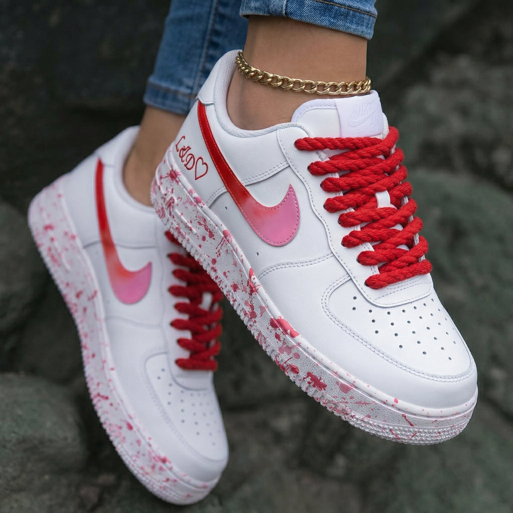 Splatter Heart Red Baby Pink Custom Air Force 1
