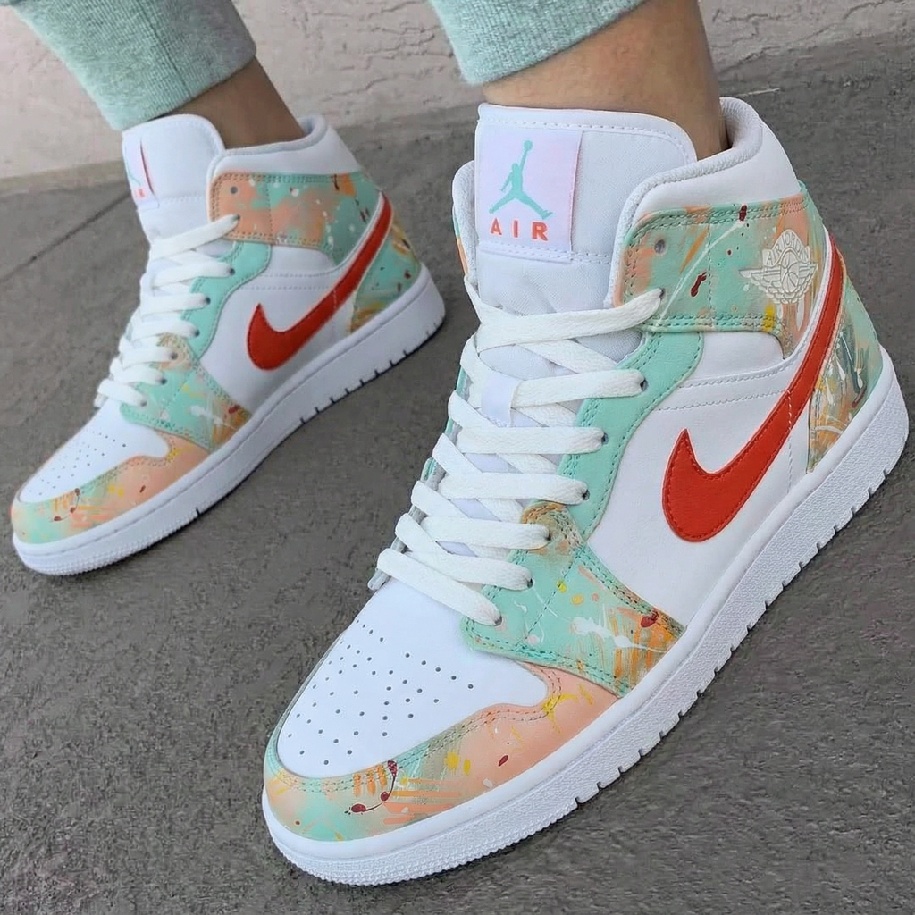 Splatter Paint Green Coral Custom Air Jordan 1