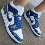 Splatter Pattern Blue Gold and White Custom Air Jordan 1