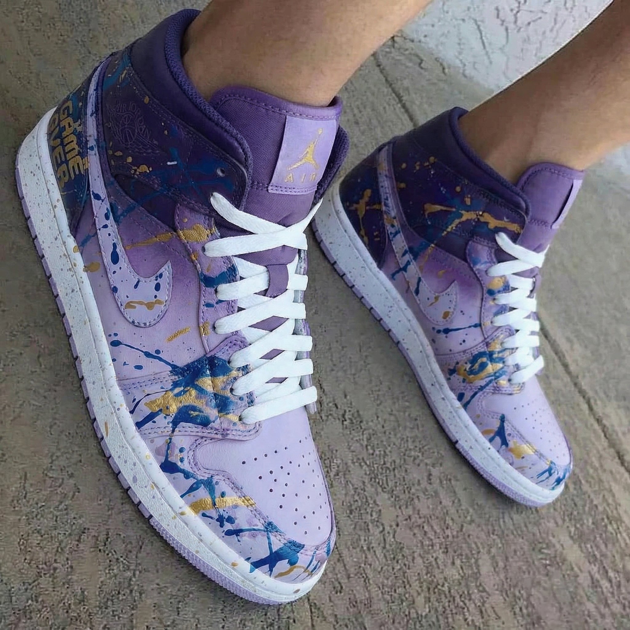 Splatter Pattern Lavender Gold Custom Air Jordan 1