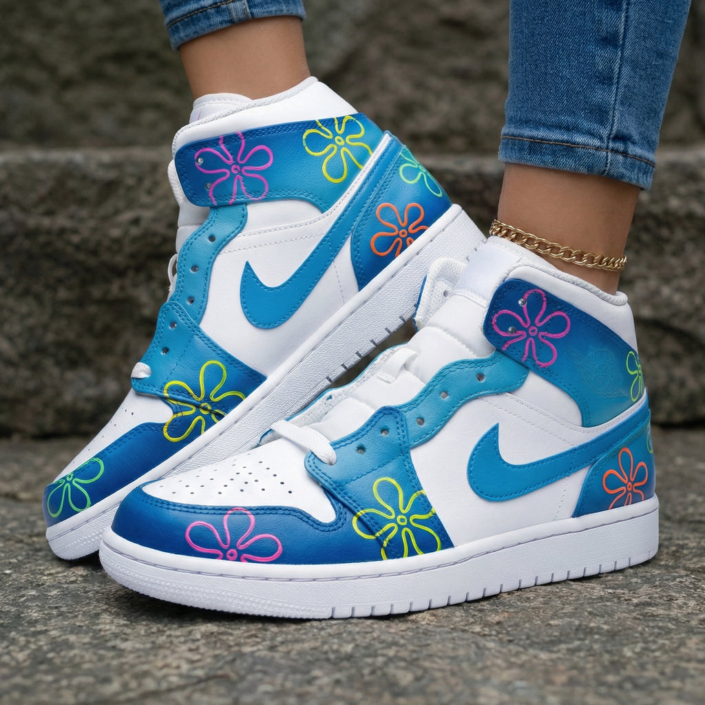 SpongeBob Flowers Blue Custom Air Jordan 1